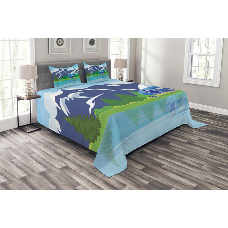 Adreina Green/Blue Microfibre Bedspread Set, 220 x 264 cm