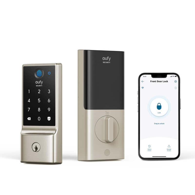 Smart Lock C222, serrure de porte d'entrée sans clé à empreinte digitale, Wi-Fi intégré, télécommande de l'application, pêne dormant intelligent de porte d'entrée, IP53 étanche