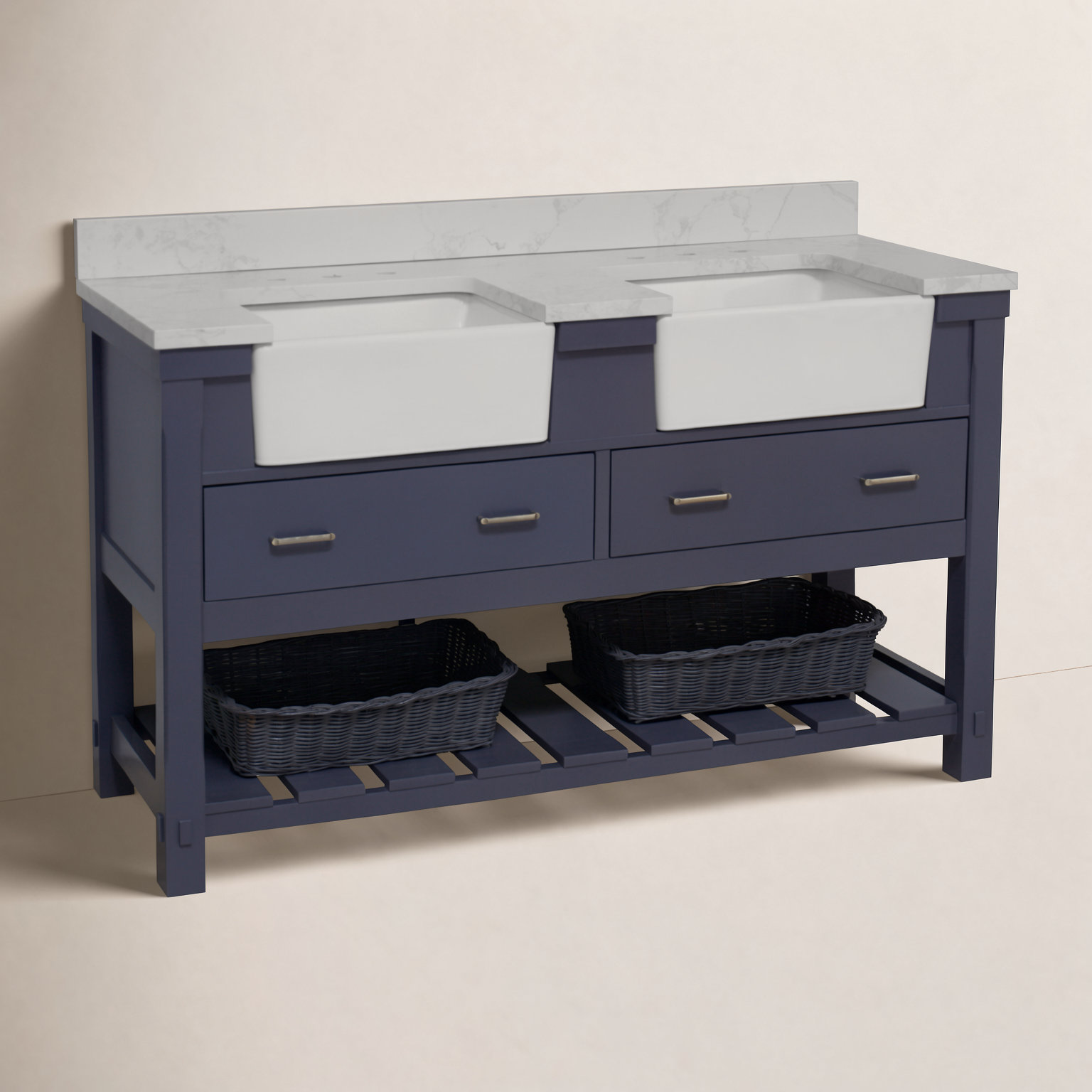 Hitton 60'' Double Bathroom Vanity, Marine Gray, Engineered Carrara
