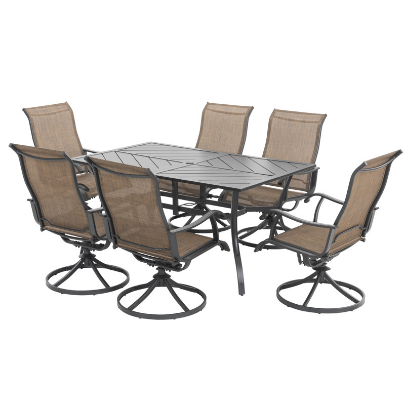 Ensemble repas en fer forgé 7 pièces avec chaises pivotantes en polyester enduit de PVC Sushpal