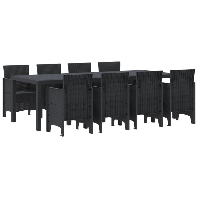 9 Piece Garden Dining Set Poly Rattan, 73cm H x 250cm W x 100cm D, Grey