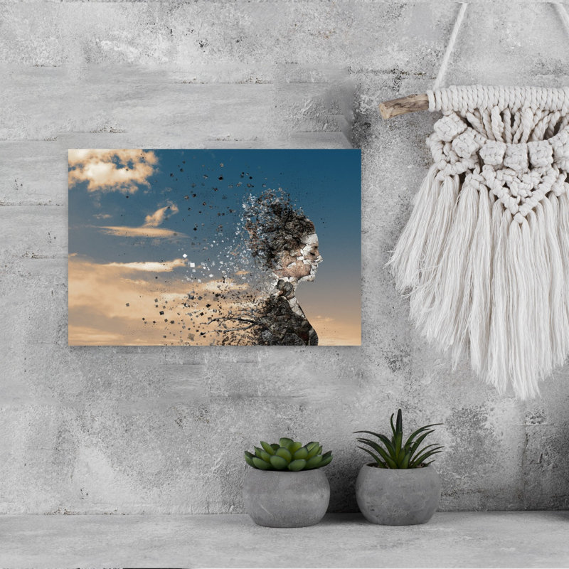 Dissolving Woman Profile Abstract Surreal Contemporary Portrait Landscape Wall Art Print 1 Piece Wrapped Canvas Wall Art