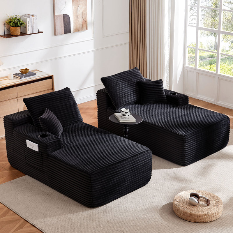 69" Oversized Double Chaise Lounge Indoor, Boneless Cloud Couch Sofa Bed With Deep Seat, 2 Piece Plush Corduroy Sleeper Loveseat, No Assembly Required,living Room Bedroom,storage,multi-function Cup.