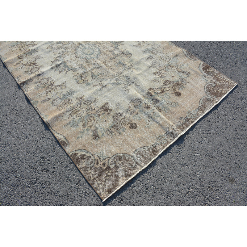 Tapis brun, tapis rétro, tapis de chambre à coucher, tapis turcs, grands tapis 5,1 x 8,4 pi, tapis géométriques