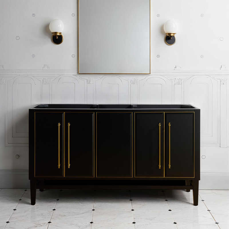 Mason 60'' W Double Bathroom Vanity Base, Gold, Black