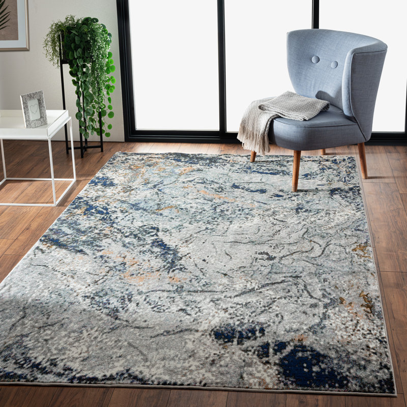 Tapis gris / bleu, Rectangle 5 pi x 7 pi 6 po