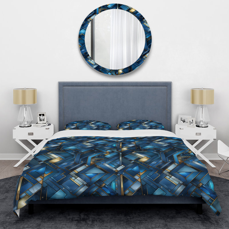 Ensemble de housse de couette bleu / jaune Ethereal Blue Intersections Mosaic Pattern