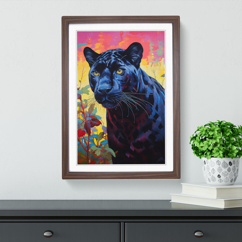 Panther Colour Field No.2 - Single Picture Frame Print on Wood, Walnut Framed, 64cm H x 46cm W x 2" D