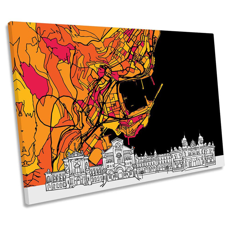 Monaco Skyline Map - Wrapped Canvas Print, 30.5cm H x 45.7cm W