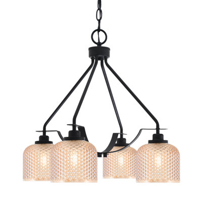 Stratton 4 Light Chandelier Shown In Matte Black Finish With 6" Amber Textured Glass