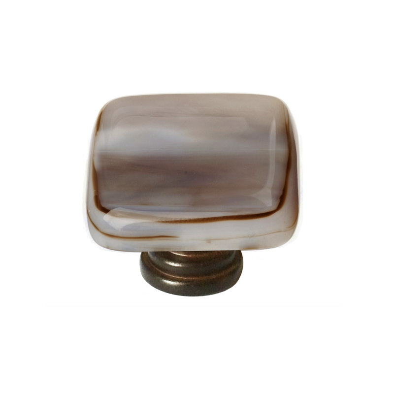 Poignée d'armoire carrée en verre brun, Blanc / brun, Bronze huilé