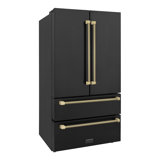 ZLINE Autograph 36 in. Counter-Depth Refrigerator in Black Stainless Steel and Bronze Helix Handles