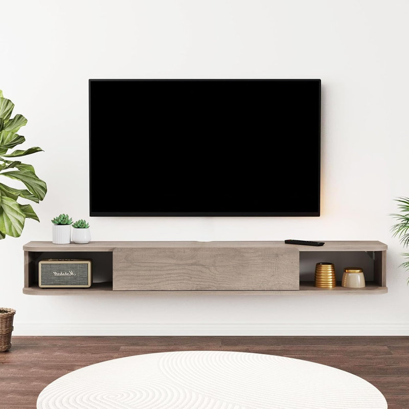 Meuble télé gris en bois flottant pour meuble télé 50 po, 47 po Mouinted Media Console, Grey