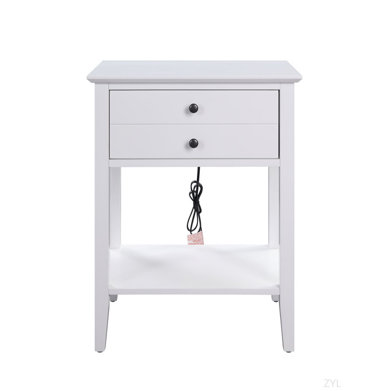Table d'appoint à finition blanche avec USB