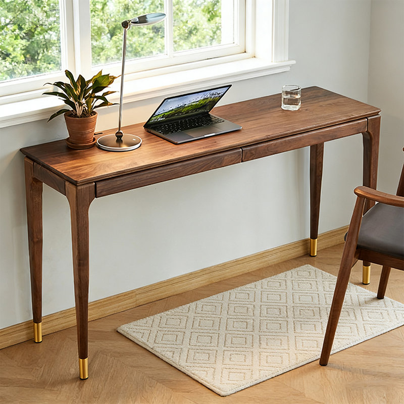 Bureau rectangulaire en bois massif avec tiroirs Walnut, H 29,53 po x l 47,24 po x P 15,75 po, Noyer