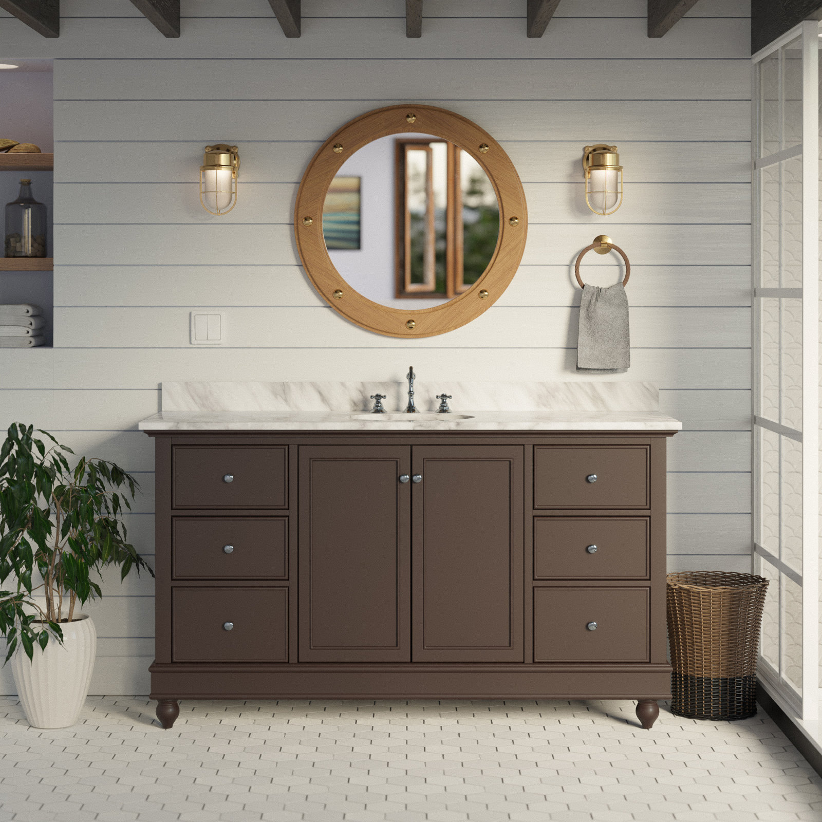 Ferdinand 60'' Single Bathroom Vanity, Chocolate, Carrara Marble