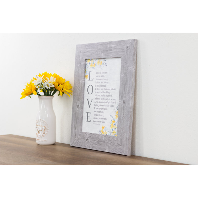«Love Is patient Love Is Kind 1» Corinthiens 13: 4-8 art biblique gris-jaune