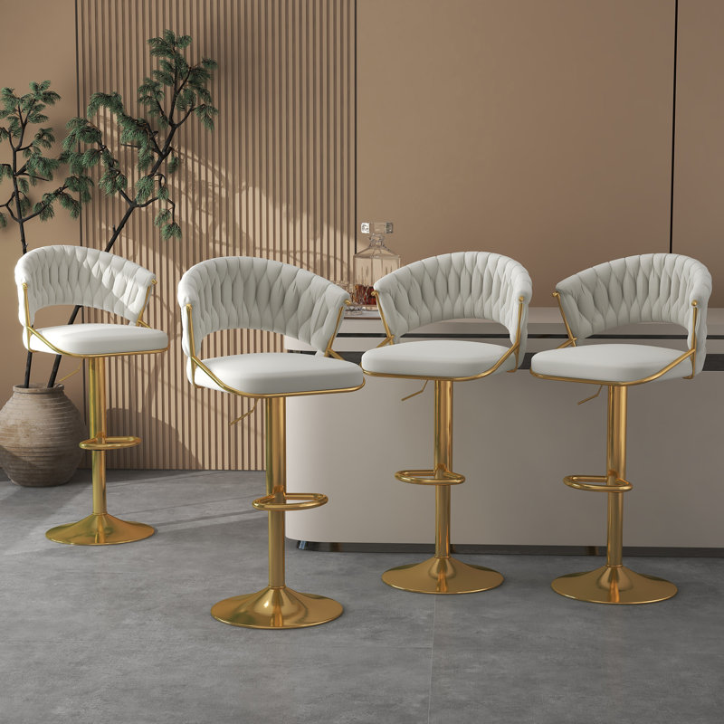 Christal Height Adjustable Swivel Bar Stool, Ivory, Gold