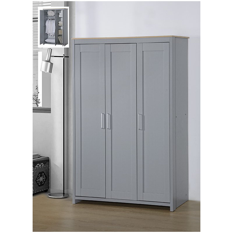 Suisun 3 Door Wood Wardrobe, Grey