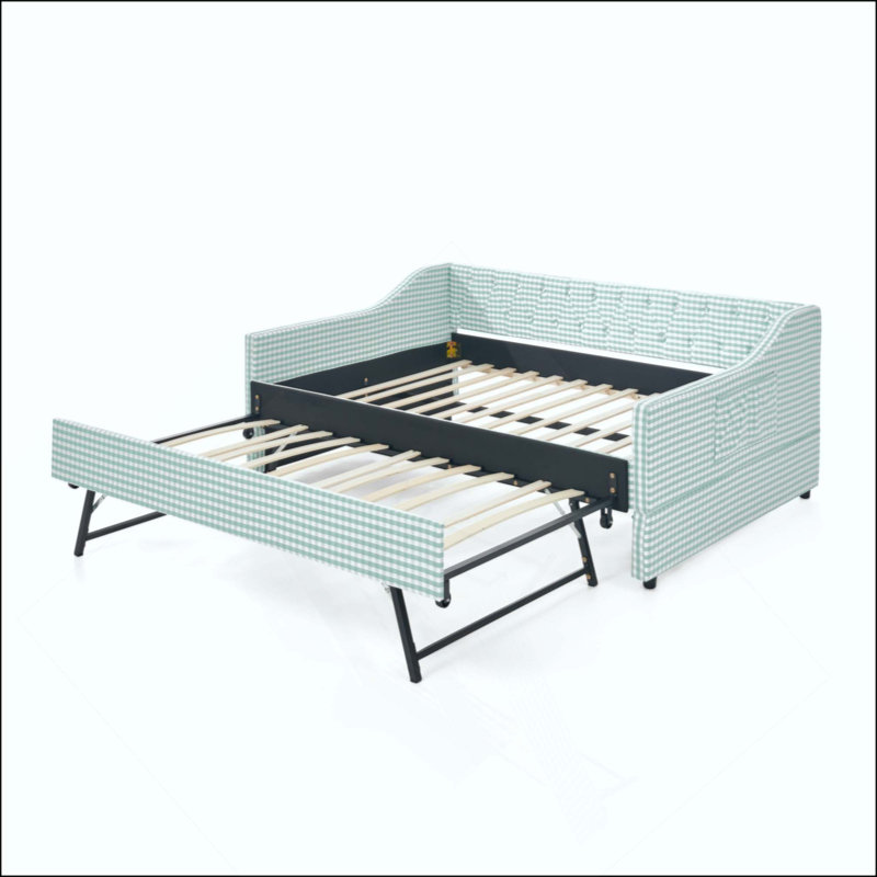 Lit de jour, lit de jour convertible rembourré avec dossier capitonné, canapé-lit polyvalent 3 en 1 avec lit gigogne escamotable et rangement latéral, parfait pour une vie compacte