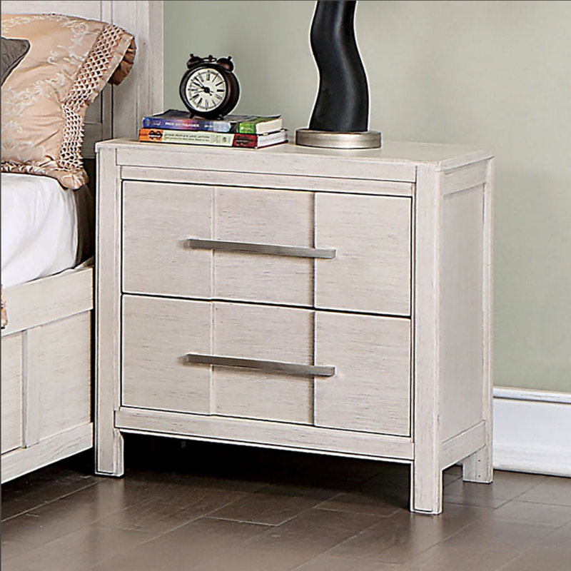 Cayer Solid Wood 2-Drawer Nightstand, White