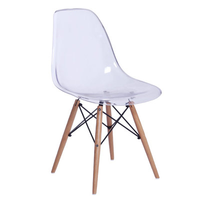 Modholic Eiffel Chair With Wood Legs, Clear