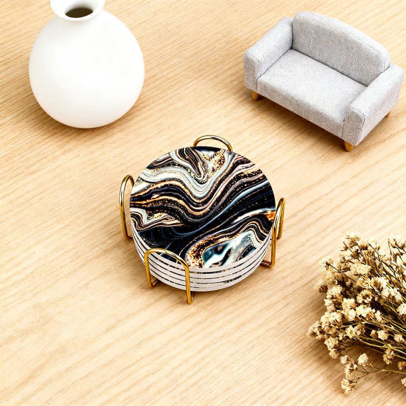 Ensemble de sous-verres en céramique avec support, sous-verres antidérapants absorbants pour table basse, bar et décoration intérieure
