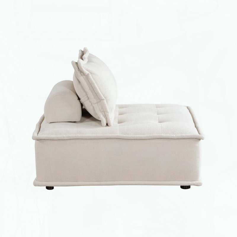 Fauteuil modulaire sans accoudoirs - Boucle beige - Style repose-pieds carré capitonné