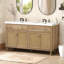 Meuble-lavabo de 60 po avec lavabo double (lavabo SMC), grand espace de rangement avec 2 plateaux basculants / tiroirs rabattables et 4 portes à fermeture douce, pieds en bois massif et poignées en métal, bois-126271727