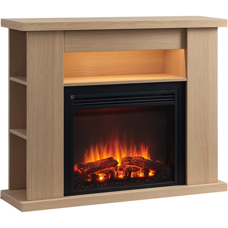 LIPSON FLAMME Electric Fireplace, Natual Oak, 88cm H x 110cm W x 28cm D