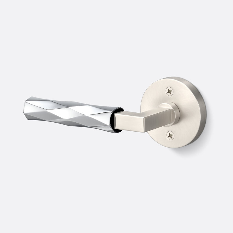 Fausse rosette ronde Levanto en nickel satiné, poignée Vertex en chrome poli, Nickel satiné / Chrome poli