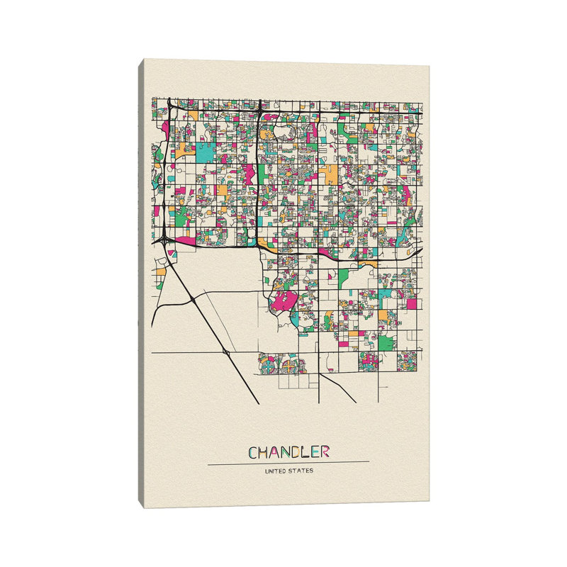 Chandler, Arizona Map by Ayse Deniz Akerman - Wrapped Canvas Gallery-Wrapped Canvas Giclée, 30.48 cm H x 45.72 cm W