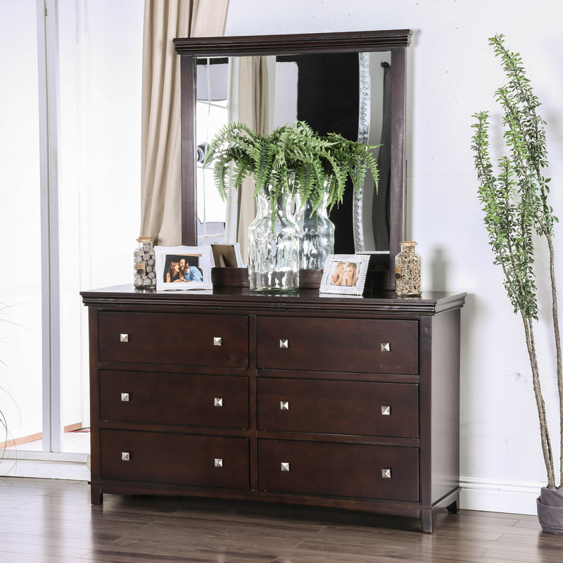 Commode double l 6 po à 6 tiroirs avec miroir Tussey, Brun clair