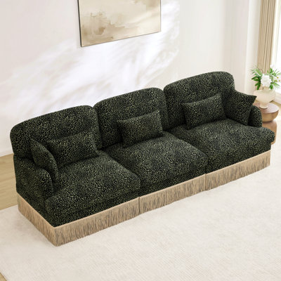100" Comfy Chenille Leopard Printing 3-Seater Sofa,Delicate Tassel Edge,Modern Fashion Modular Sectional Couch,Ergonomic Back And Seat Design,Easy Assembly,Deep Seat Design