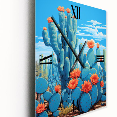 Cerulean Blue Cactus Collage - Horloges murales Cactus