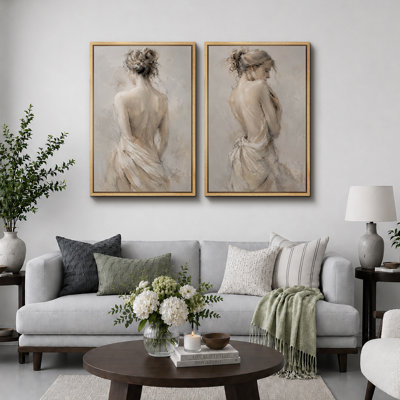 Elegant Woman Figure Artwork, Bedroom Pictures, Framed Canvas Giclee Print 2 Pieces Wall Art