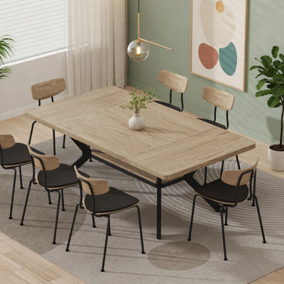 Table de salle à manger d'angle rectangulaire 63 pouces en bois pêche avec tablette de rangement pour 4 à 8 personnes