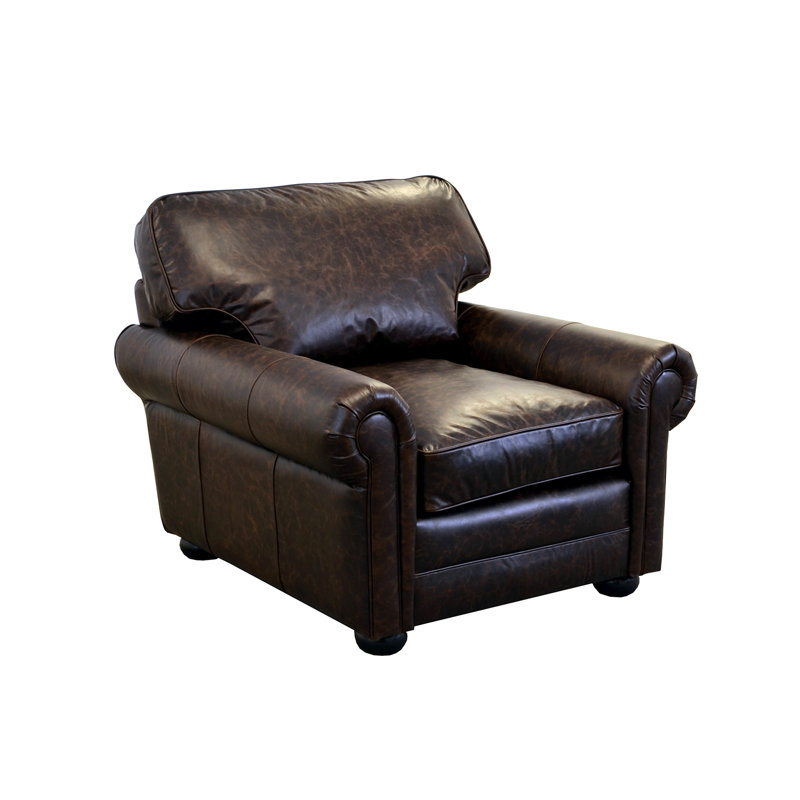 Fauteuil club Suneeta, Cuir véritable brun Brompton