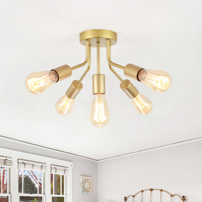 5-Light 14.76" Sputnik Sphere Directional Spotlight Industrial Vintage Linear Semi Flush Mount Light