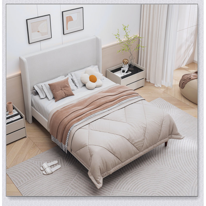 Grand lit grand à dossier haut, support à 12 lattes, tissu en chenille de haute qualité, facile à assembler, beige