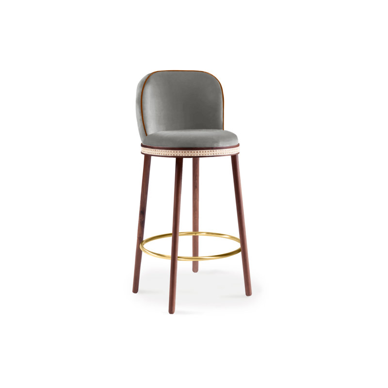 Alma Counter & Bar Stool, Satin Brass, Bar Stool (30" Seat Height), Fog