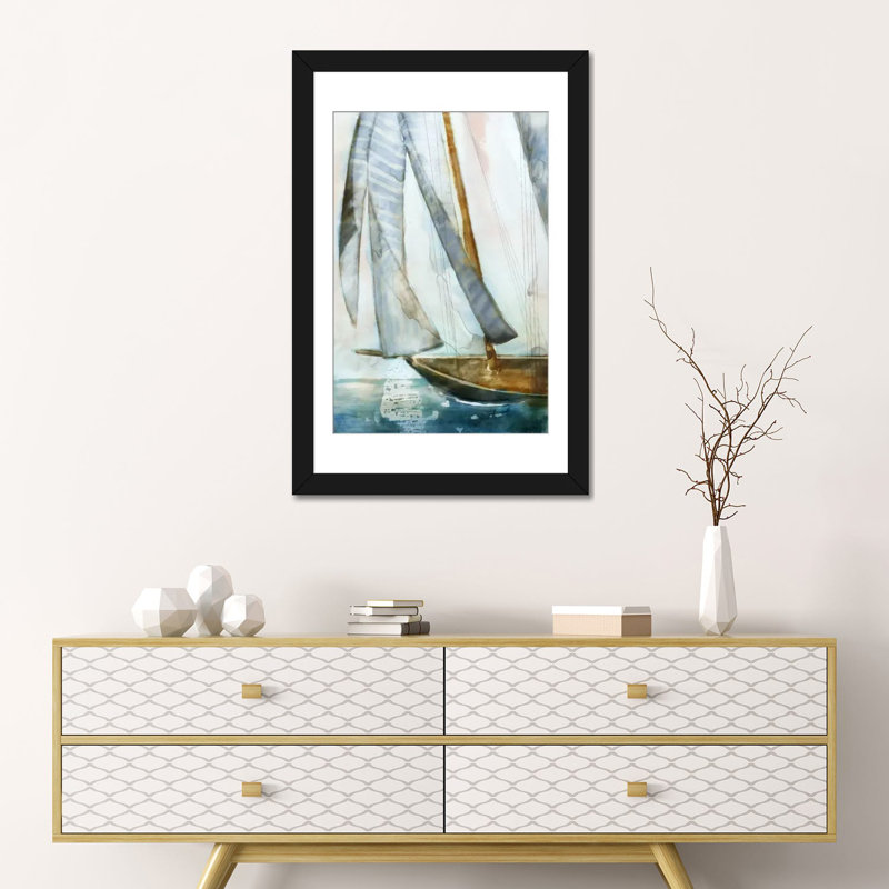 «Sailboat Blues I», reproduction sur toile, Papier d'art encadré noir, Blanc, H 32 po x l 24 po x P 1 po