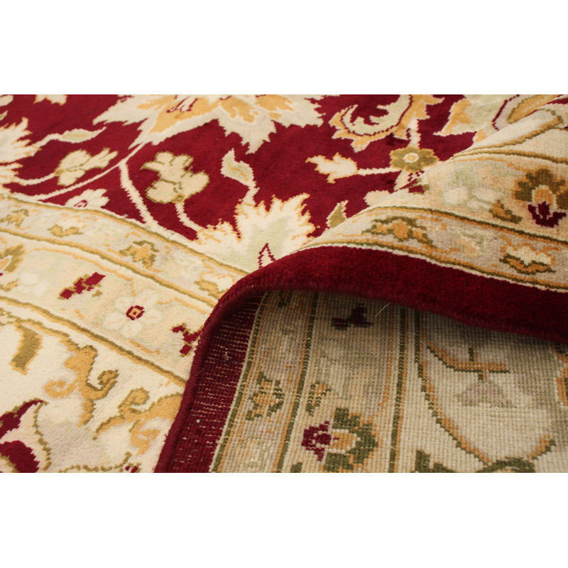 Tapis rouge foncé en laine noué à la main de conception unique 10 pi 1 po x 14 pi 5 po New Age