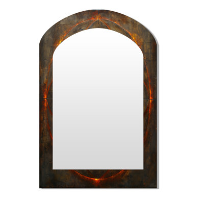 Fleur de vie Arcane Sagesse II - miroir asymétrique géométrique, miroir mural unique de forme unique orange, impression d'art en métal