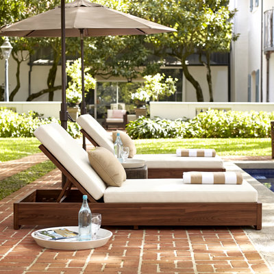 Donnie Reclining Acacia Wood Outdoor Chaise Lounge