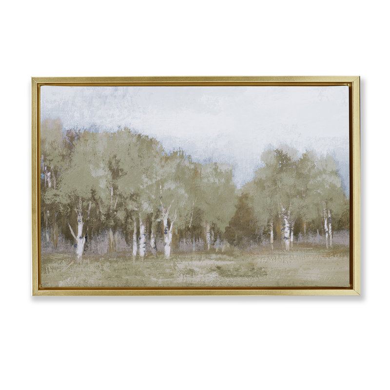 Cadre flottant Autumn Greens Tranquil Trees, design par Michael Marcon, Cadre flottant métallique doré, H 21 po x l 31 po