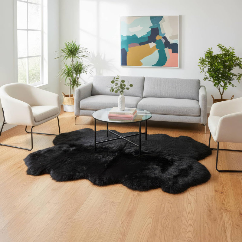 Tapis noir en peau de mouton Bershire, Nouveauté 4 pi x 6 pi