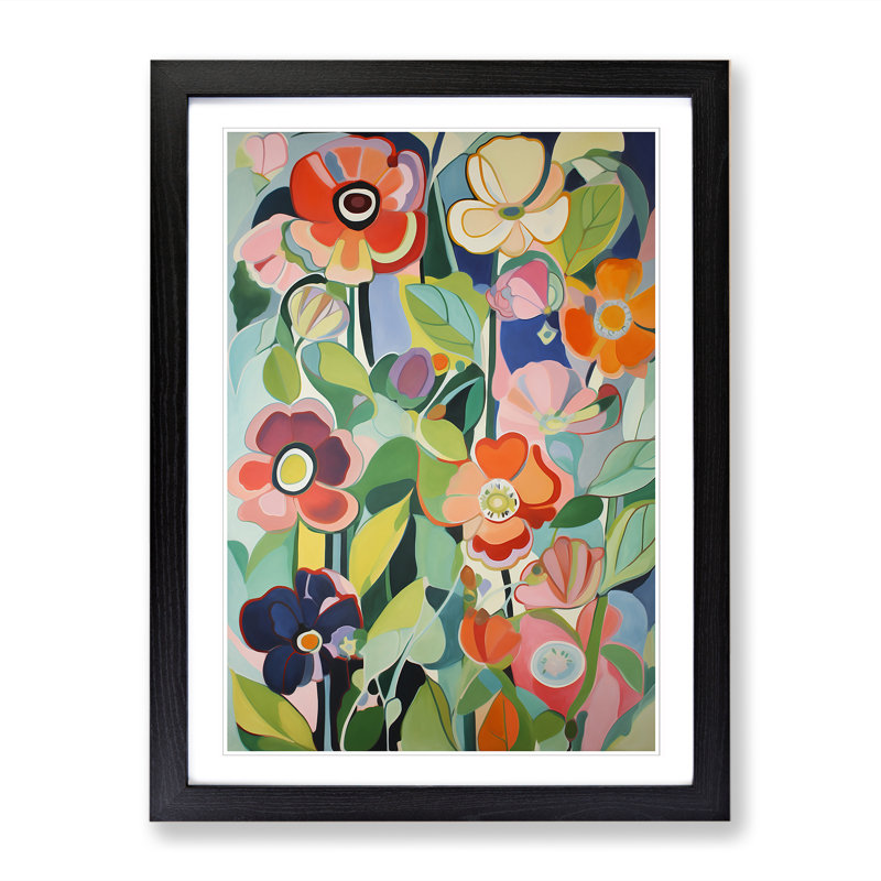 Floral Flowers Retro Vol.7 Framed Print, Black, 64cm H x 46cm W x 2cm D