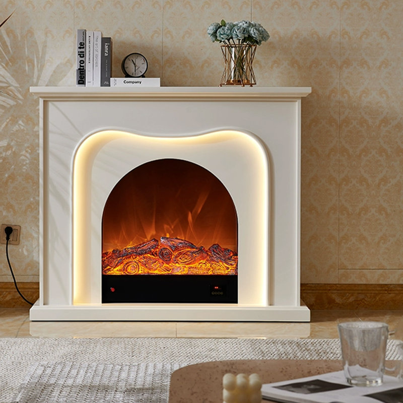 Beige Solid Wood Electric Fireplace