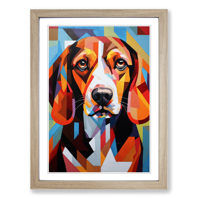 Beagle Constructivism Art - Framed Print, Oak Framed, 46cm H x 34cm W